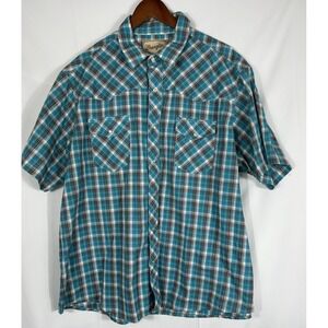 Wrangler Mens Vintage Western Pearl Snap‎ Shirt Size 2XL Ranch Cowboy Blue/Brown
